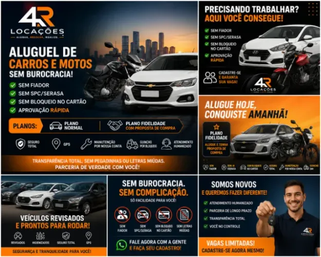 Aluguel de Carros e Motos Sem Fiador | Sem SPC/Serasa | Sem Cartão | Aprovação Rápida
