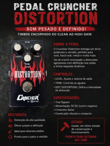 Pedal Crucher Distortion Crafter | Distorção para Guitarra | Ótimo Estado