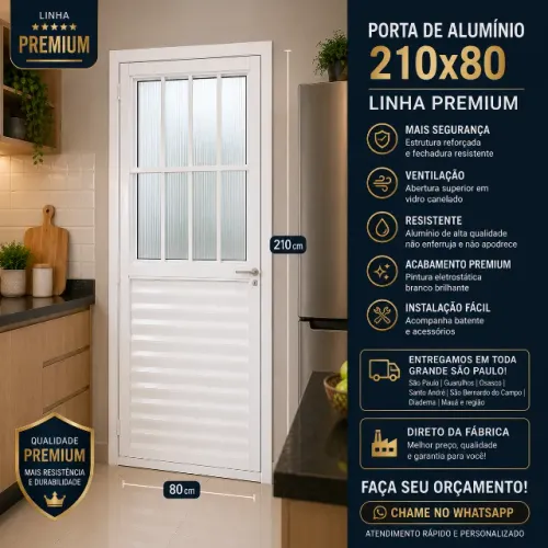 Porta de Alumínio Branca 210x80 Linha Premium | Direto da Fábrica