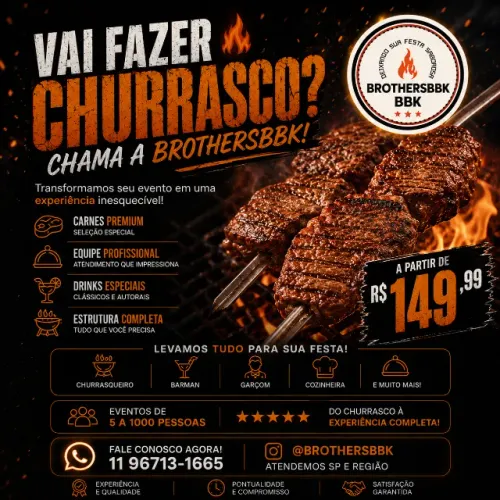 Churrasqueiro Profissional para Eventos e a Domícilio | BrothersBBK | A partir de R$149,99