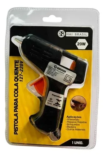 pistola de cola quente bivolt 20w para bastão fino 7mm preto 127-220v