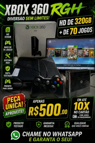 Xbox rgh 3.0 lotado de jogos,10 x no cartao,entrego