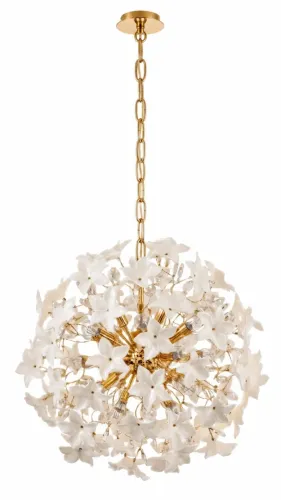 Lustre Sala Jantar Pendente Floral Dourado Vidro 50cm Bivolt