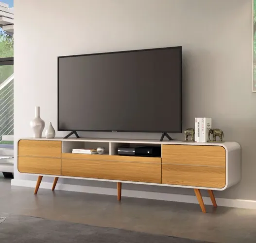 BANCADA PARA TV'S COM PÉS EM MADEIRA MACIÇA 