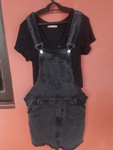 Macacão (Salompete) Saia Jeans Preto, 38