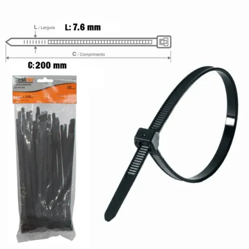 Abraçadeira De Nylon 50 Pçs Preta 7.6mmx200mm Bfh1174