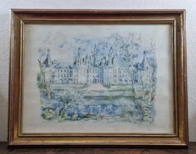 Antiga gravura francesa assinada, comprada em antiquário na França