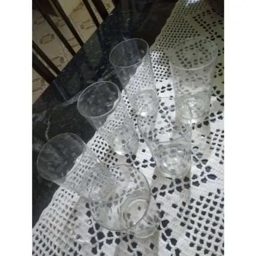 6x Copos de Cristal Poá | Cristal Lapidado | Jateado com Pequenos Círculos | Vintage