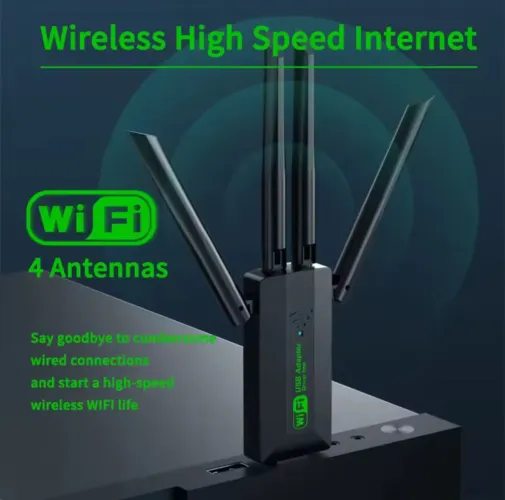 Adaptador USB WiFi Wireless Alta Velocidade 4 Antenas
