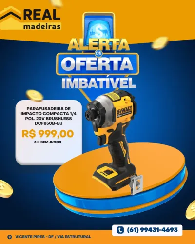 Parafusadeira de Impacto Compacta 1/4 Pol. 20v Brushless DEWALT-DCF850B-B3