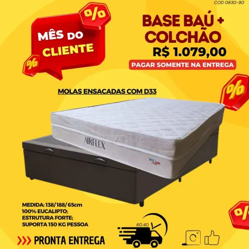Cama baú + colchão molas ensacadas