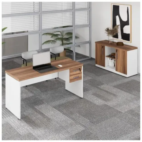Kit Mesa Escritório 1,20x0,60 c Gavetas Armário Baixo Nogal Sevilha/Branco Completo 34333