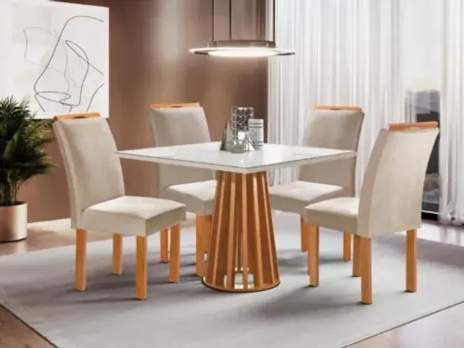 Mesa de Jantar Base Ripado 4 Cadeiras Luma l65