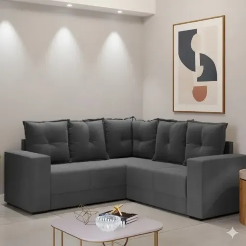 Promoção Sofá de canto cinza Aurora para sala (EM ESTOQUE)