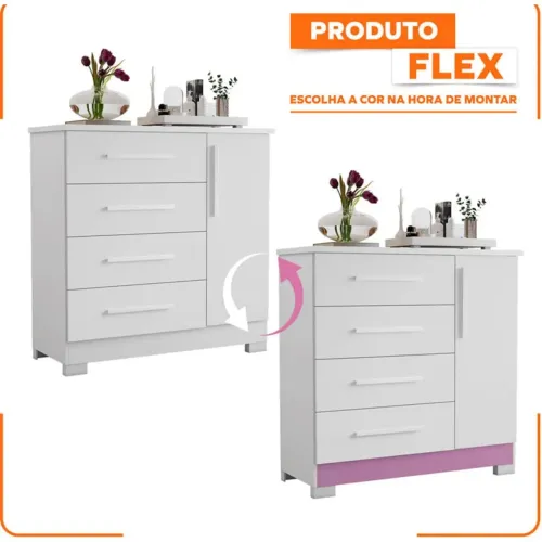 Cômoda Notável Branco e Rosa