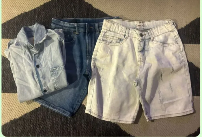 Lote 2 BERMUDAS + CAMISA JEANS 10 anos menino