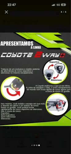 Escapamento Coyote Lander 250 modelo ate 2018