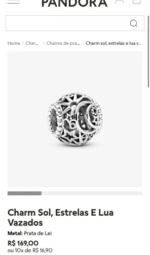 Charm PANDORA ORIGINAL Sol, Estrelas E Lua Vazados