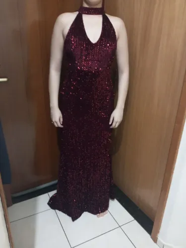 Vestido de festa veludo com paetê