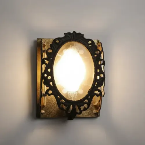 Lustre Pendente Antigo Bronze Com Medalhões De Vidro Floral (Usado)