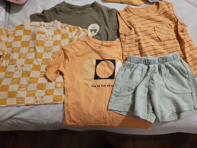 3 camisetas manga curta + 1 camiseta cavada + 1 short Hering 2 anos