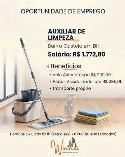 Vaga para Auxiliar de limpeza 