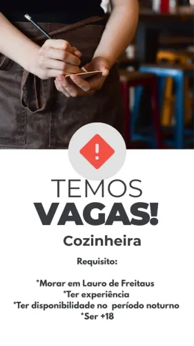 Vaga de emprego para Cozinheira 