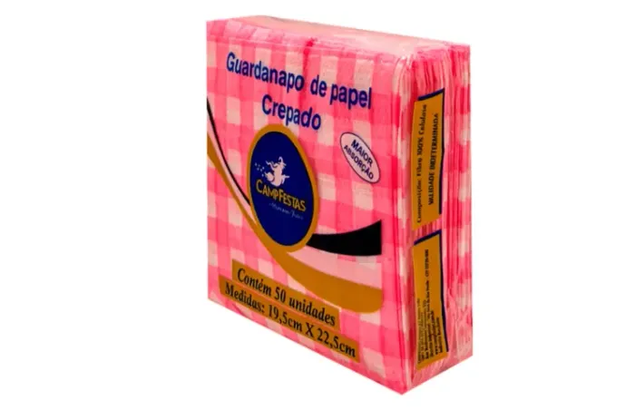 Guardanapo Xadrez Descartável  ROSA Com 50 Unidades 19,5x22,5cm