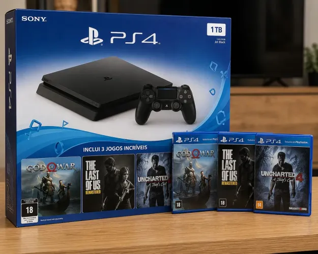 PS4 slim 1 tb + 200 jogos tops