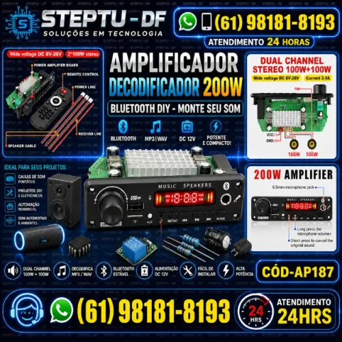 Amplificador Decodificaor 200w bluetooth diy mp3 placa decodificadora dc 12v COD-AP187  
