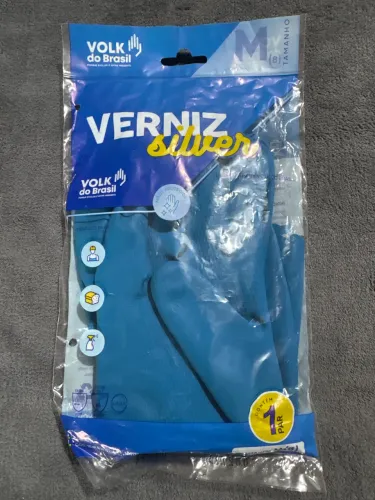 Luva Látex Limpeza Verniz Silver Antialérgica Azul - Volk (M)