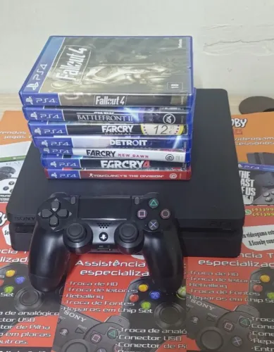 PS4 SLIM 1TB SEMINOVO,1 CONTROLE,3 JOGOS, GARANTIA 1 ANO, LOJA