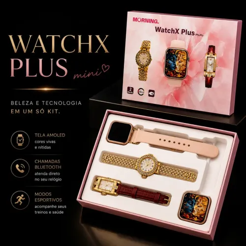 Kit WatchX Plus Mini - Smartwatch AMOLED + 2 Relógios de Estilo ?