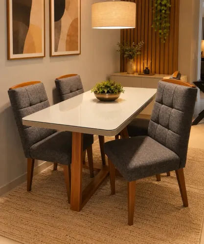Conjunto de Mesa de Jantar com 4 cadeiras estofadas