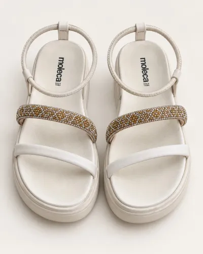Sandália Moleca Branca com Strass 36