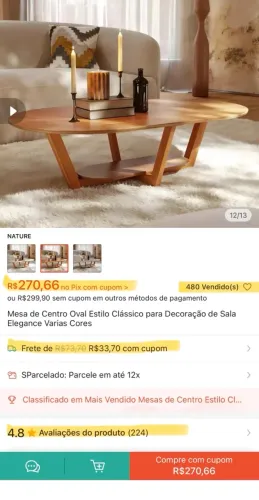 Mesa de Centro Oval 120x68