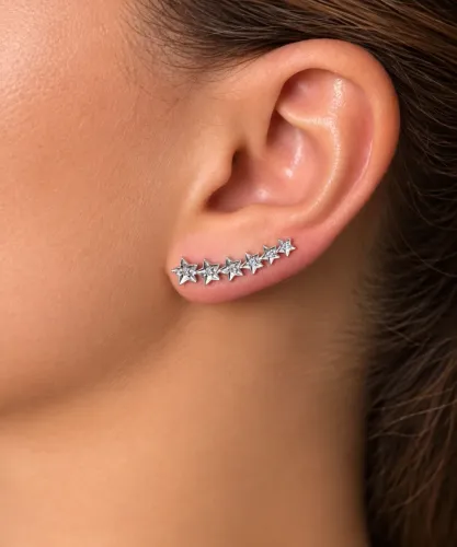 Brincos Ear Cuff Ouro branco diamantes