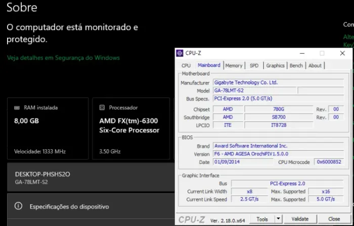 Placa mãe + Processador FX6300 + 8GB Memória + Placa de Vídeo GTX 650