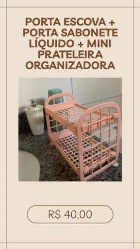 Porta Escova + Porta Sabonete Líquido + Mini prateleira organizadora