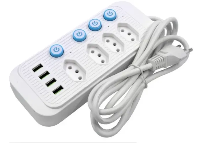 Filtro Linha 4 Tomadas Usb 3 Mts Botão Liga Desliga Bivolt Branco