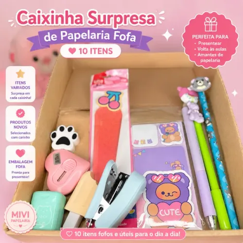 Caixinha Surpresa de Papelaria - 10 Itens