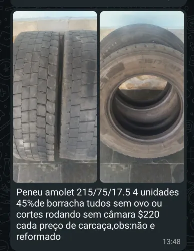 Pneu amolet 215/75/17,5 45% borracha R$ 220,00 cada un. (Tenho 4 unidades)
