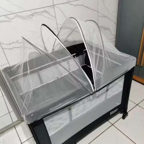 Barbada berço portátil que vira chiqueirinho + colchão impermeável +2 kits de lençóis