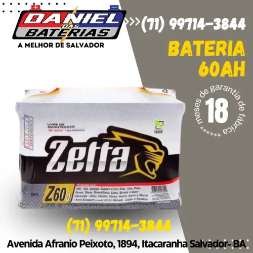 Bateria Zetta 60 amperes, em Salvador, BA