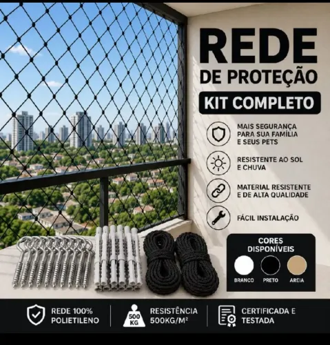 Kit 3 Rede de proteção na cor preta 120x120