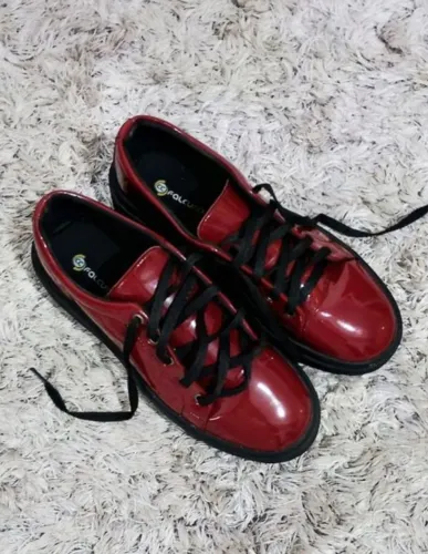sapato feminino oxford/derby verniz vermelho 38
