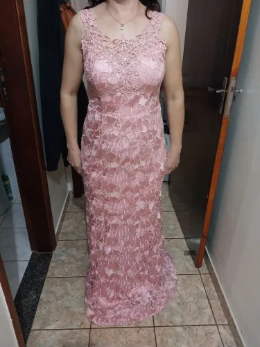 Vestido Festa Rosa Rendado - Tam. M