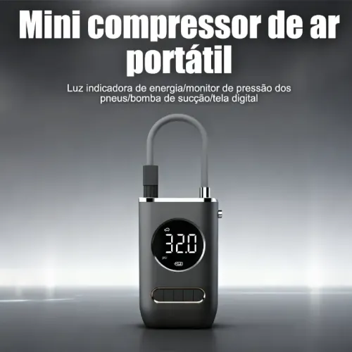Bomba De Ar Portátil Digital Inflador Pneu, Bicicleta, Bolas e Infláveis