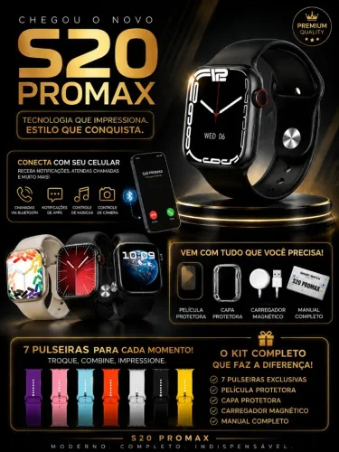 Smartwatch s20promax kit 7 pulseiras película protetora capa protetora