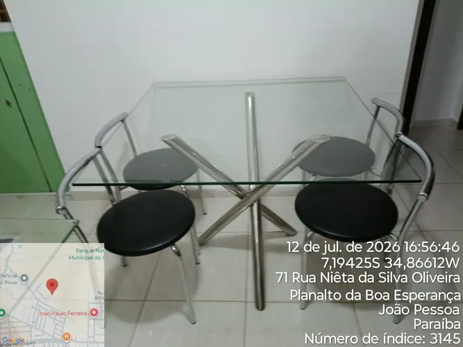 Mesa tampo de vidro de aço inox